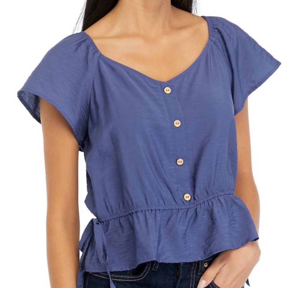 NEW Blue Button-Down Juniors Women’s Top